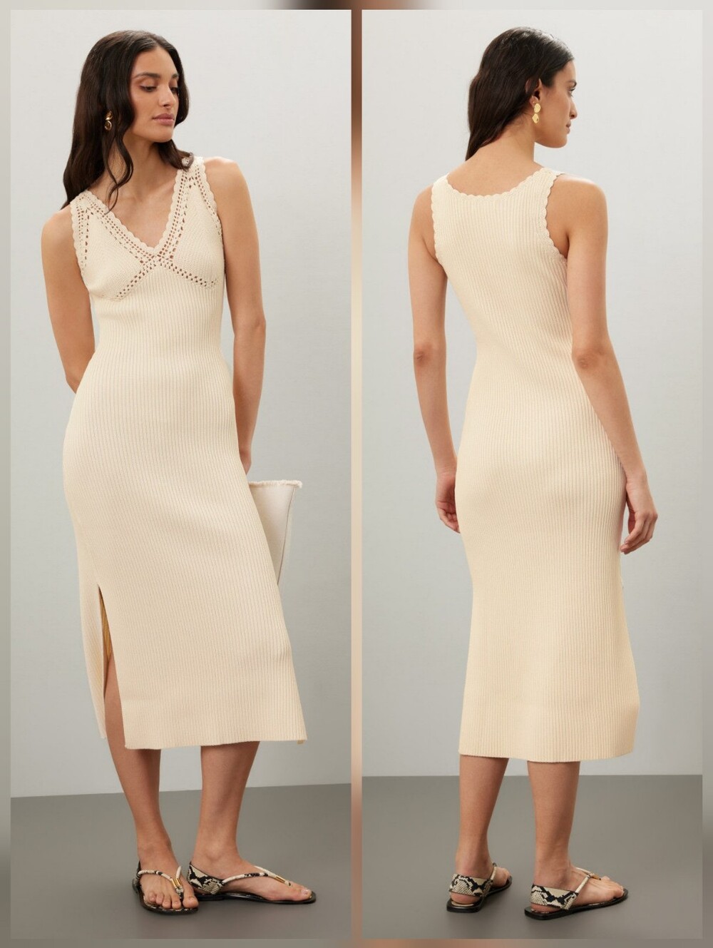 Derek Lam 10 Crosby Crochet Knit Midi DressSleeveless V-Neck Size L